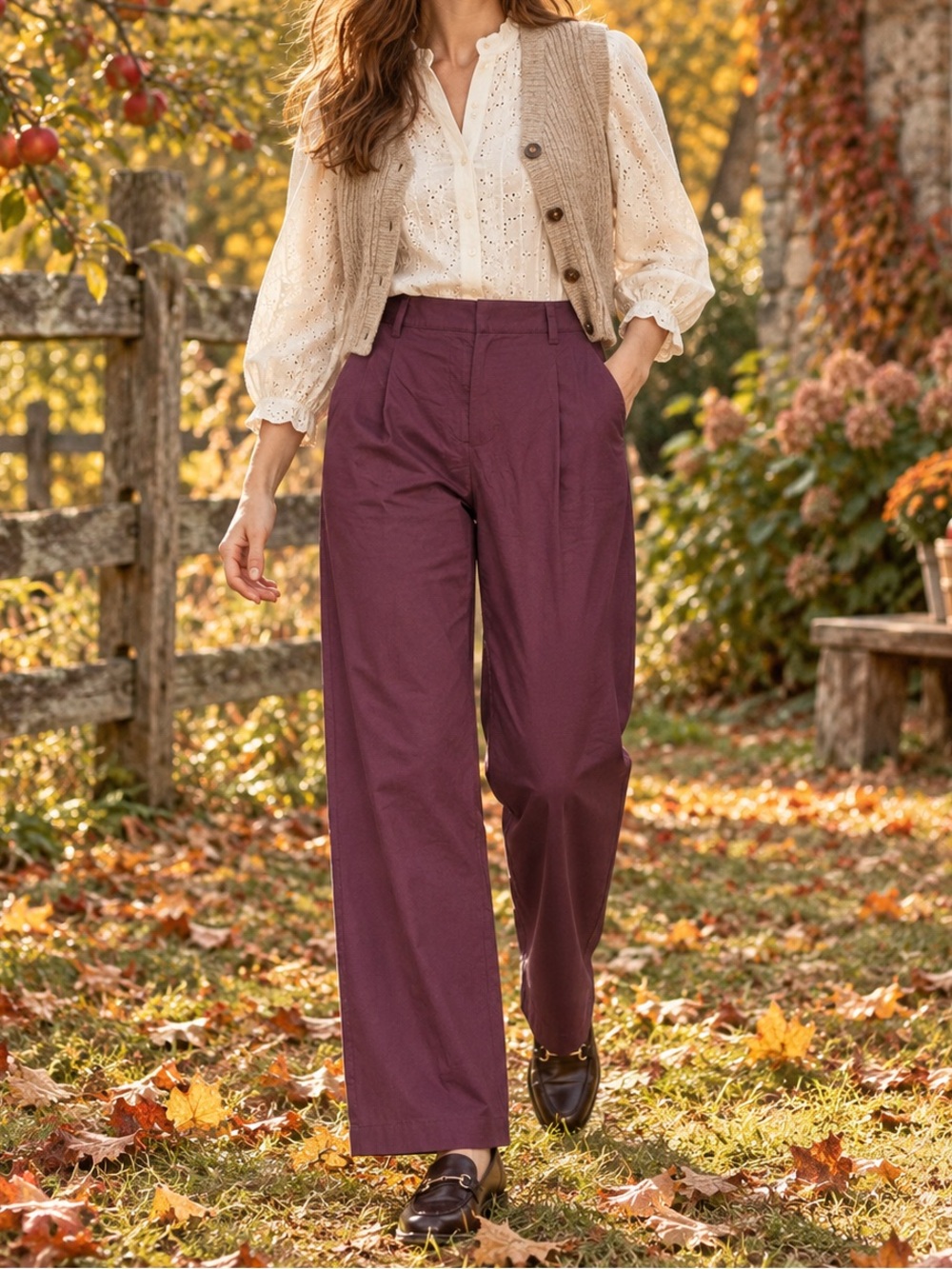 NWT Ann Taylor Wide Leg Pants Wine Purple Size 6 28 Small Medium